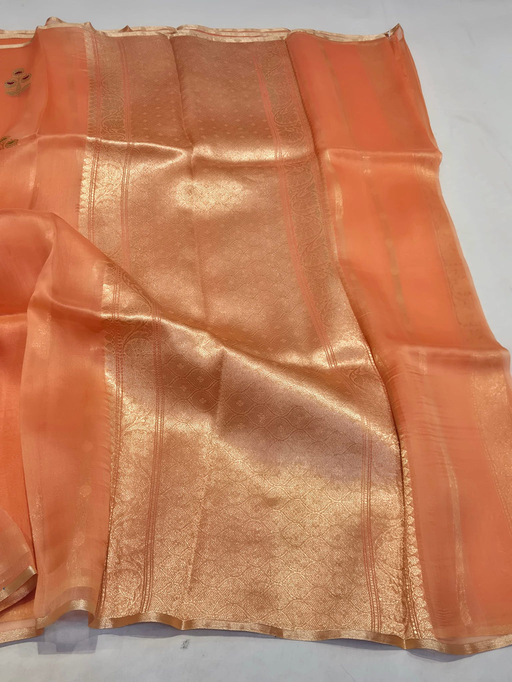 Peach Kora Silk Banarasi saree blouse piece