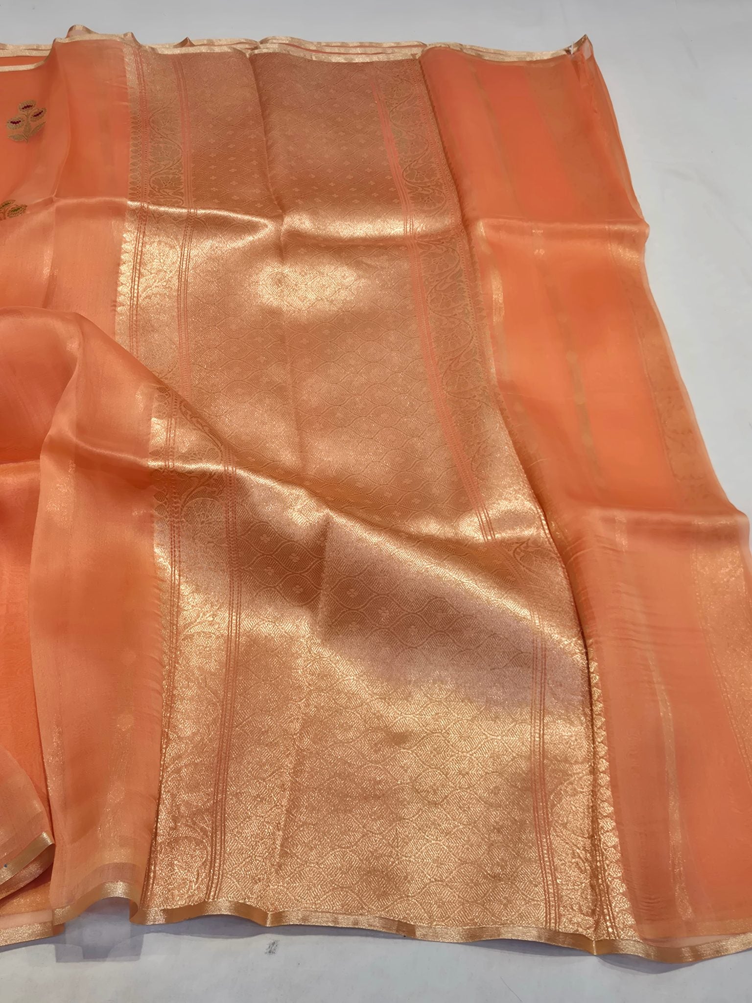 Peach Kora Silk Banarasi saree blouse piece
