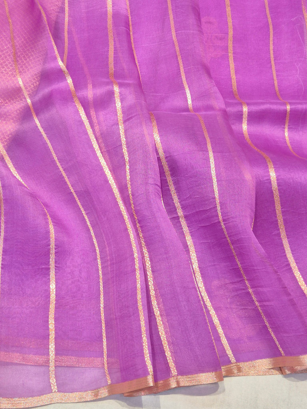 Lavender Katan Silk Banarasi saree texture detail