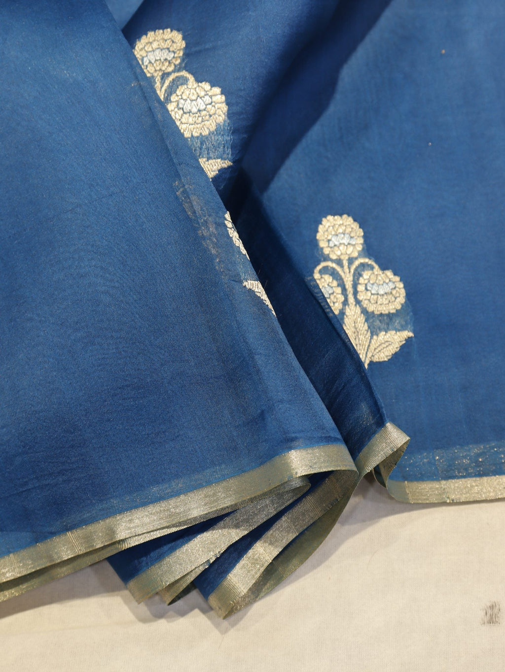 Peacock Blue Kora Silk Banarasi saree blouse piece