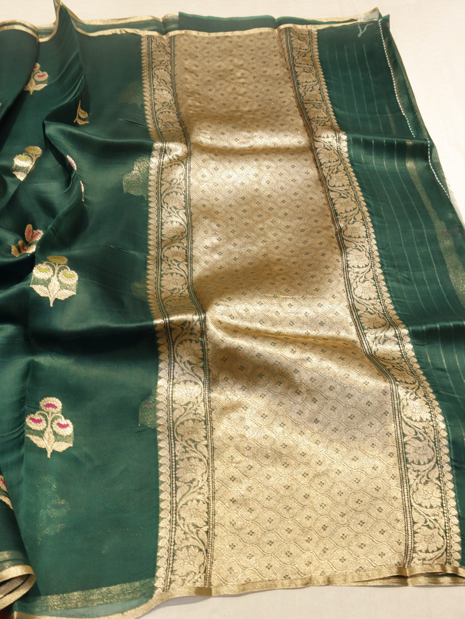 Green Kora Silk Banarasi saree blouse piece