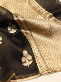 Black Katan Silk Banarasi saree front drape view