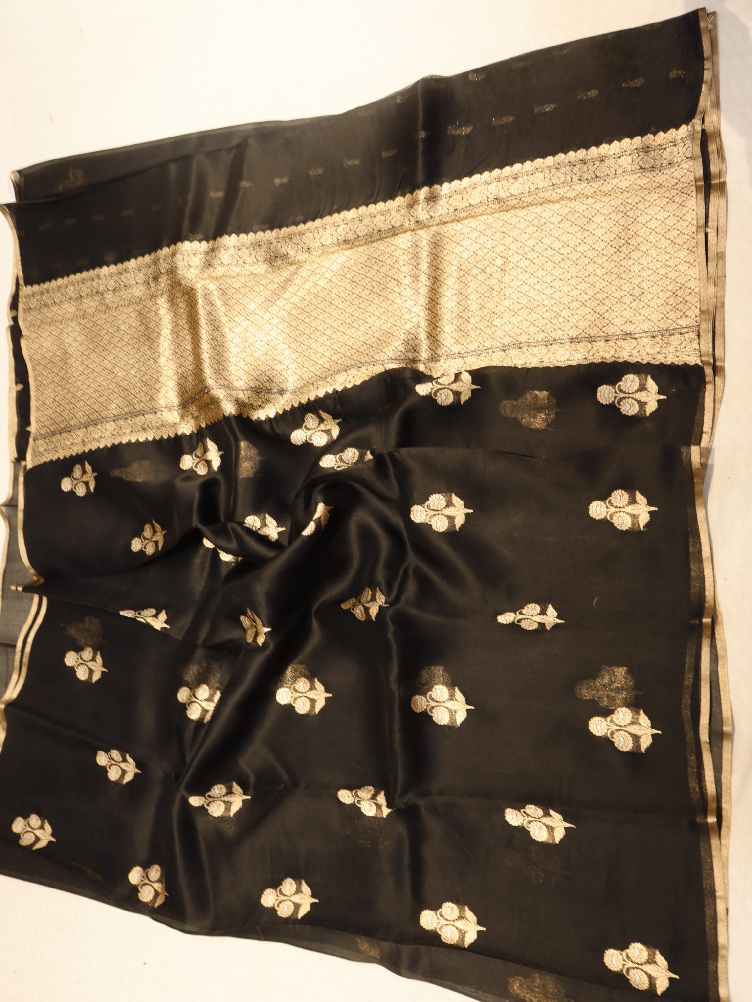 Black Katan Silk Banarasi saree zari work detail
