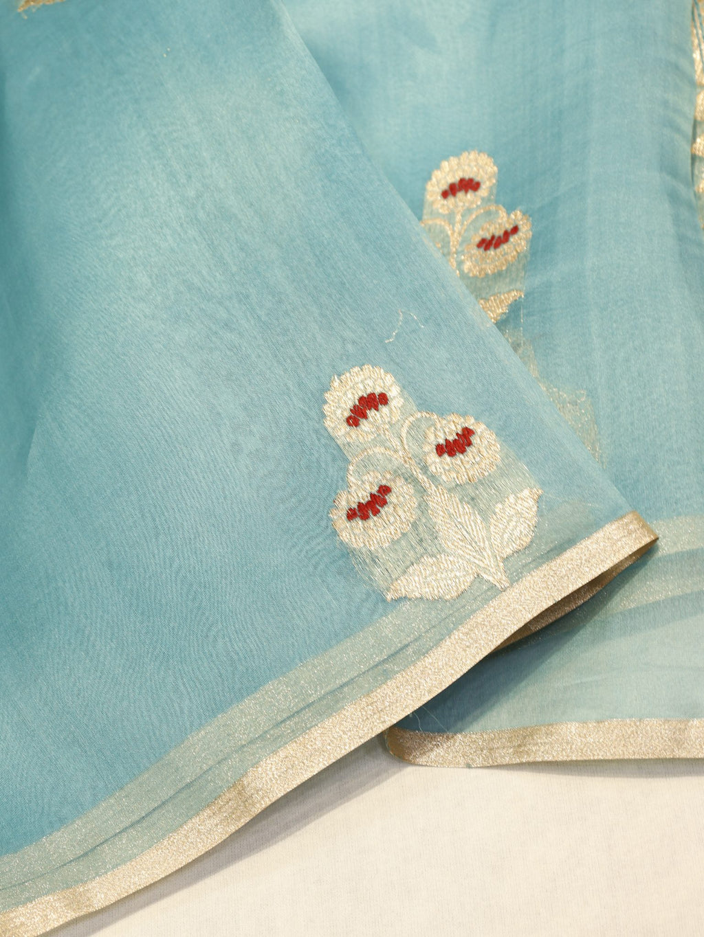 Blue Katan Silk Banarasi saree border closeup