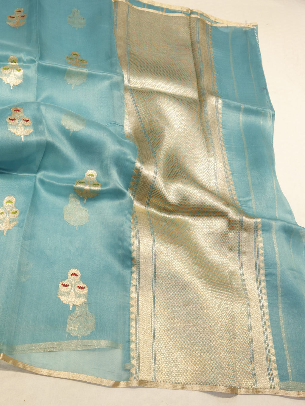 Blue Katan Silk Banarasi saree blouse piece