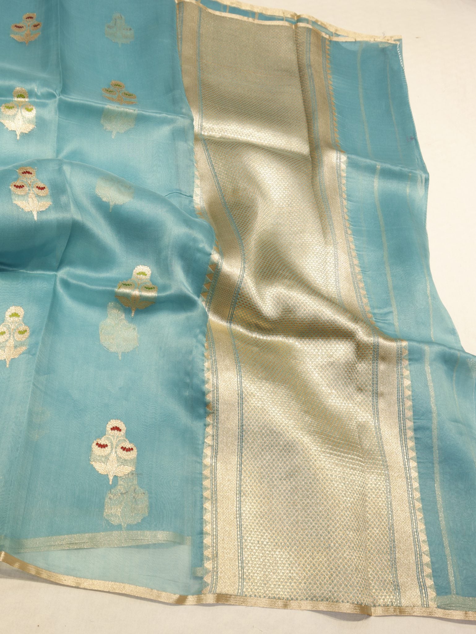 Blue Katan Silk Banarasi saree blouse piece