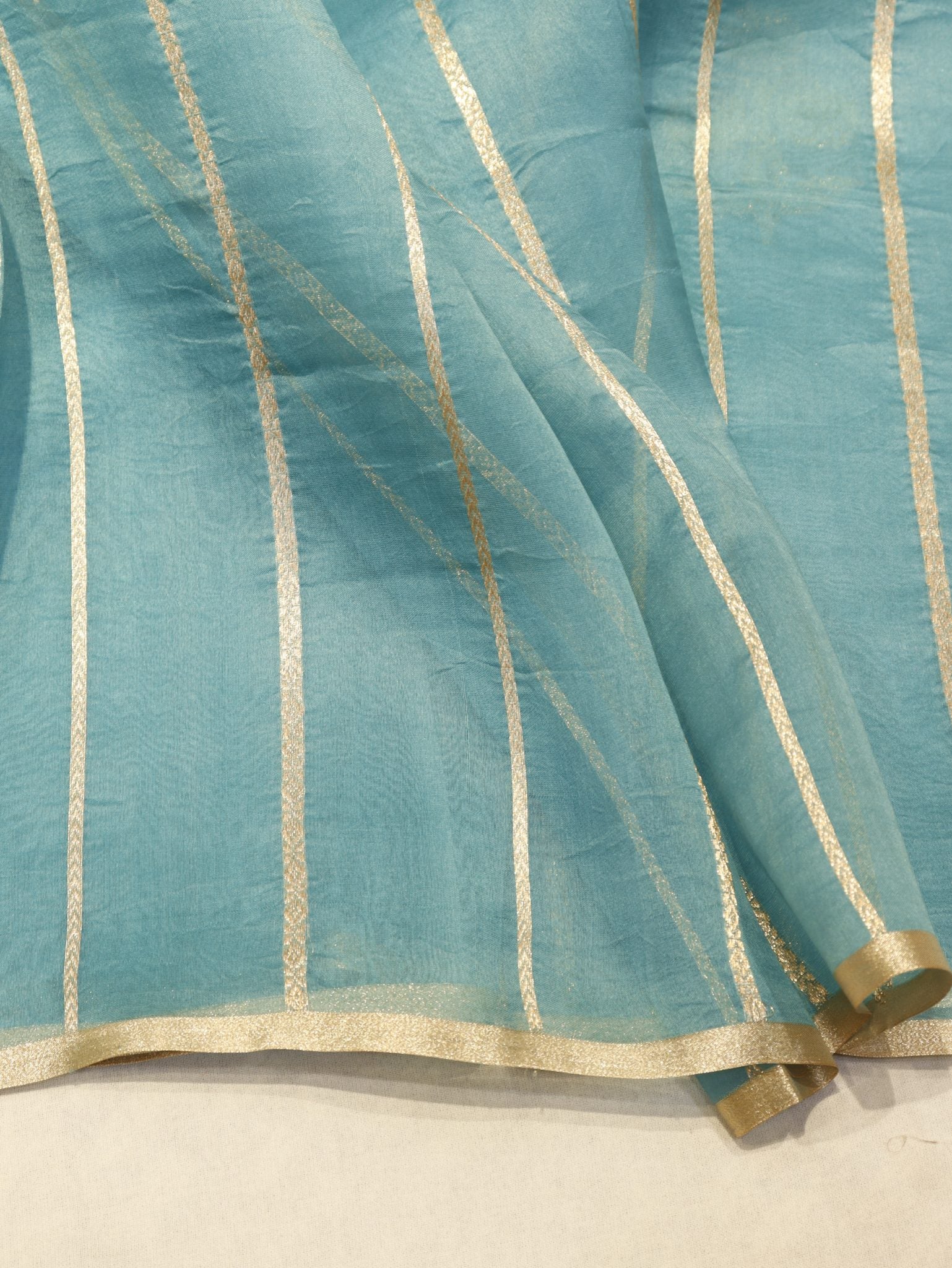 Blue Katan Silk Banarasi saree full spread