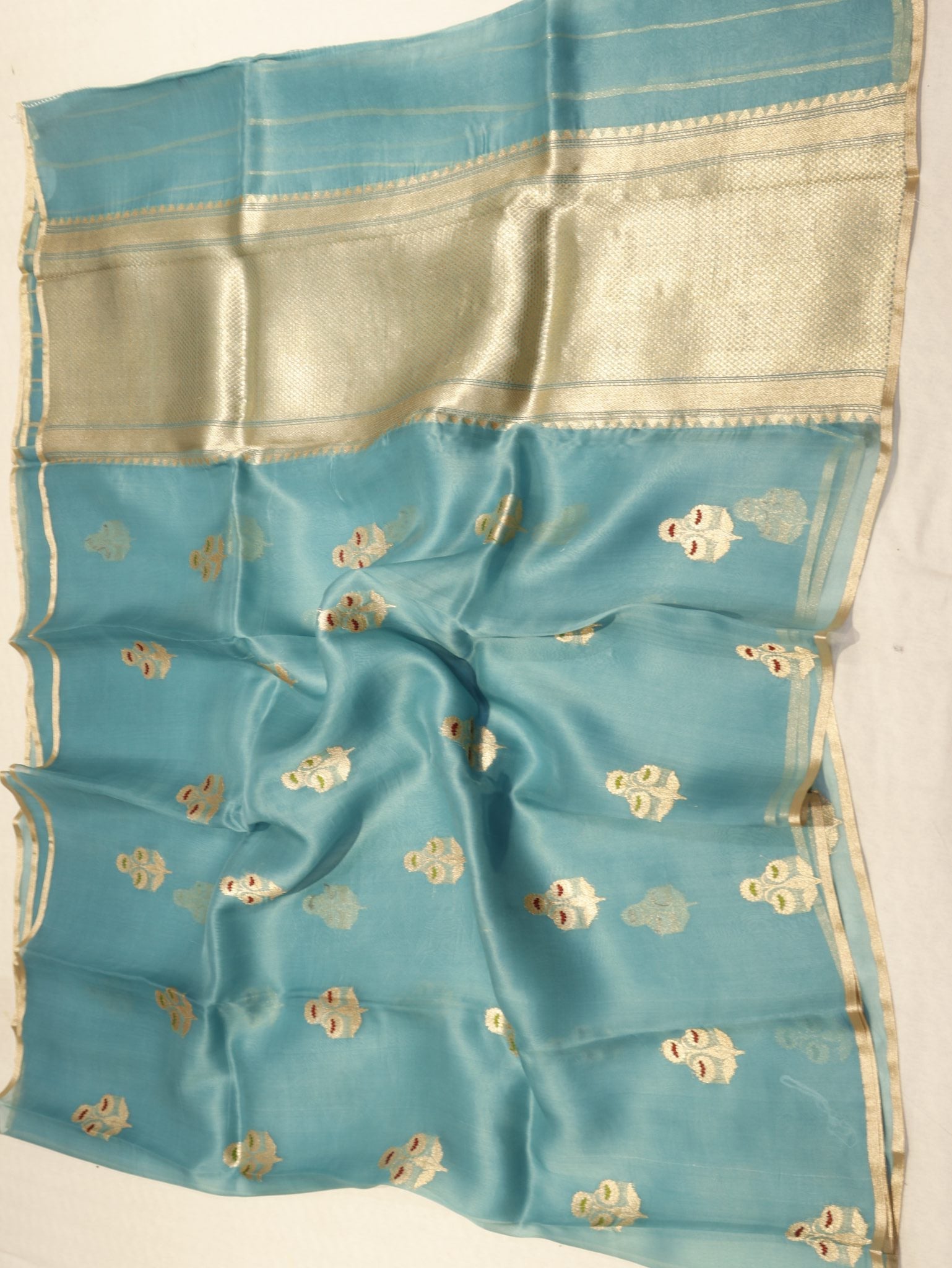 Blue Katan Silk Banarasi saree texture detail