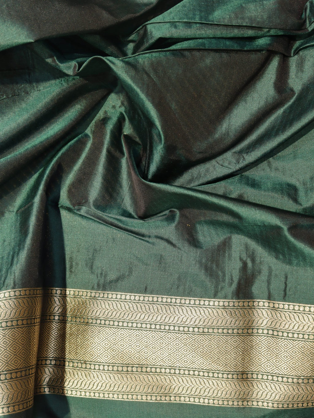 Bottle Green Katan Silk Banarasi saree texture detail