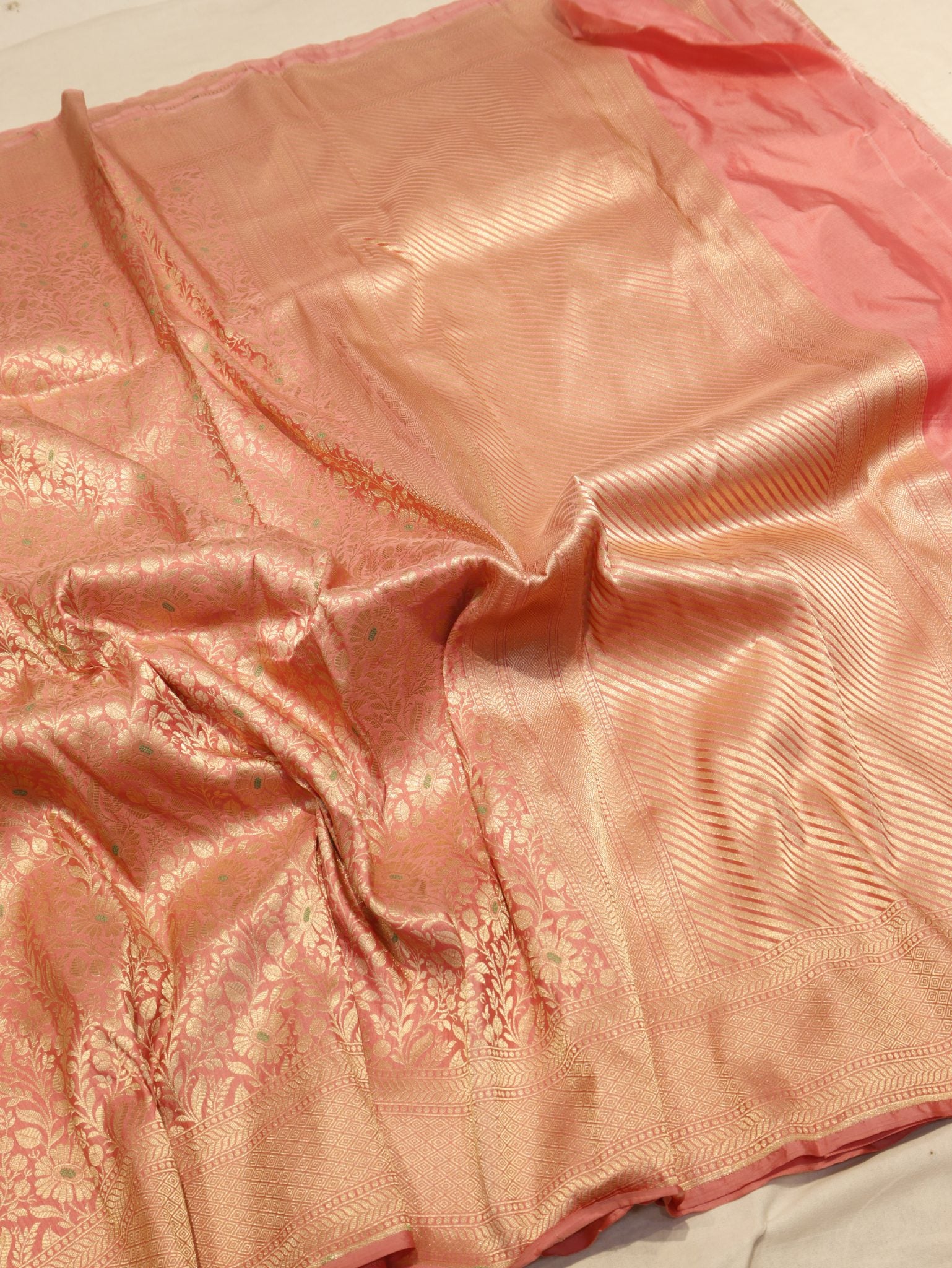 Pink Katan Silk Banarasi saree pallu detail