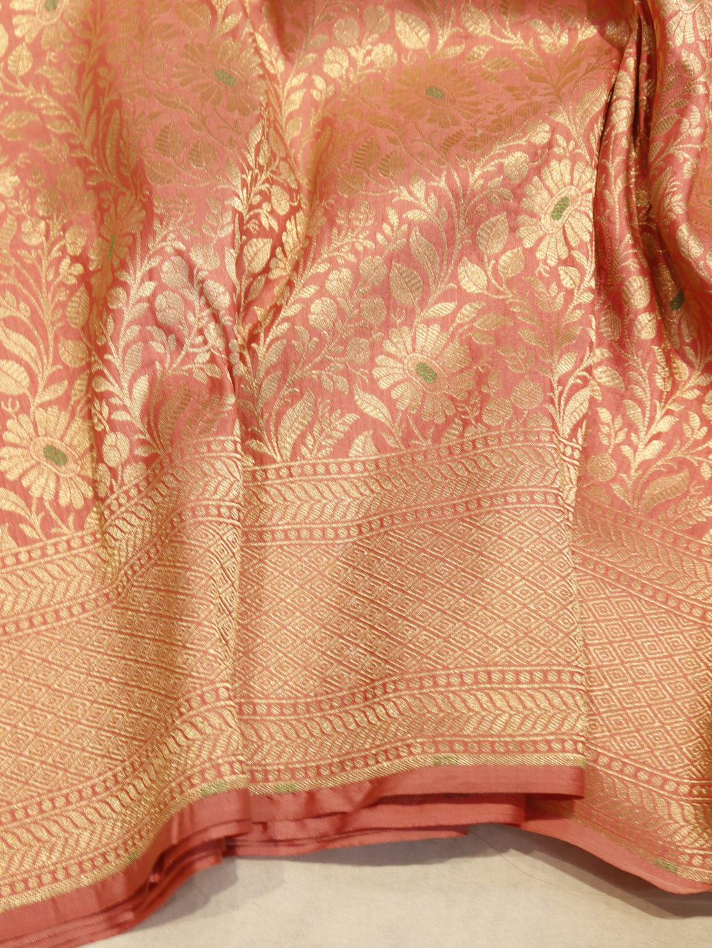 Pink Katan Silk Banarasi saree blouse piece
