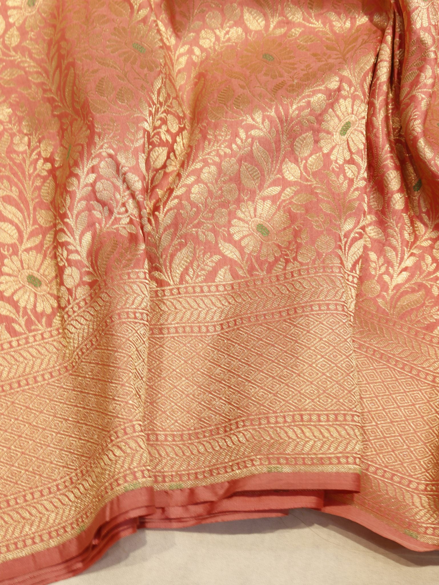 Pink Katan Silk Banarasi saree blouse piece