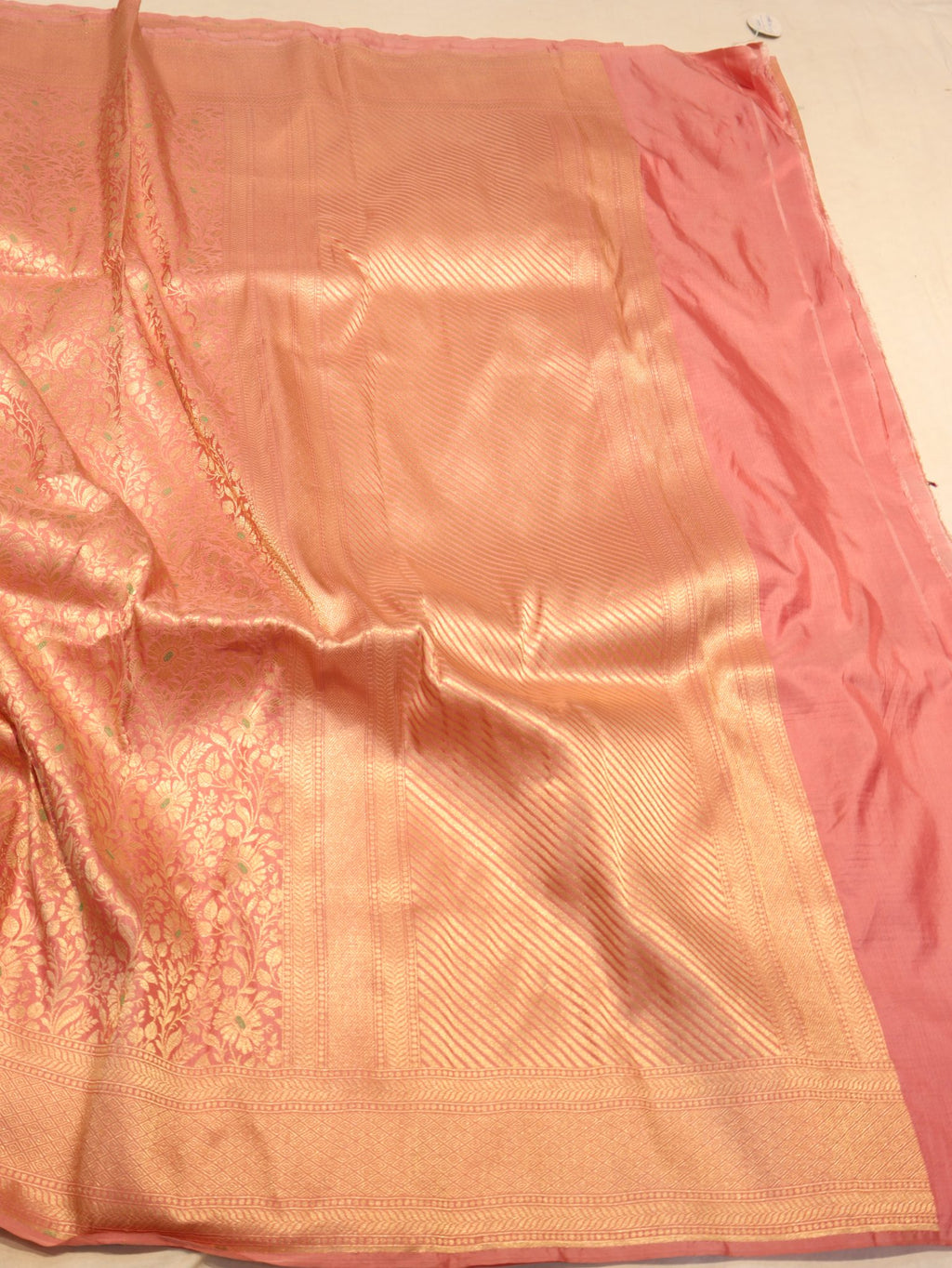 Pink Katan Silk Banarasi saree full spread