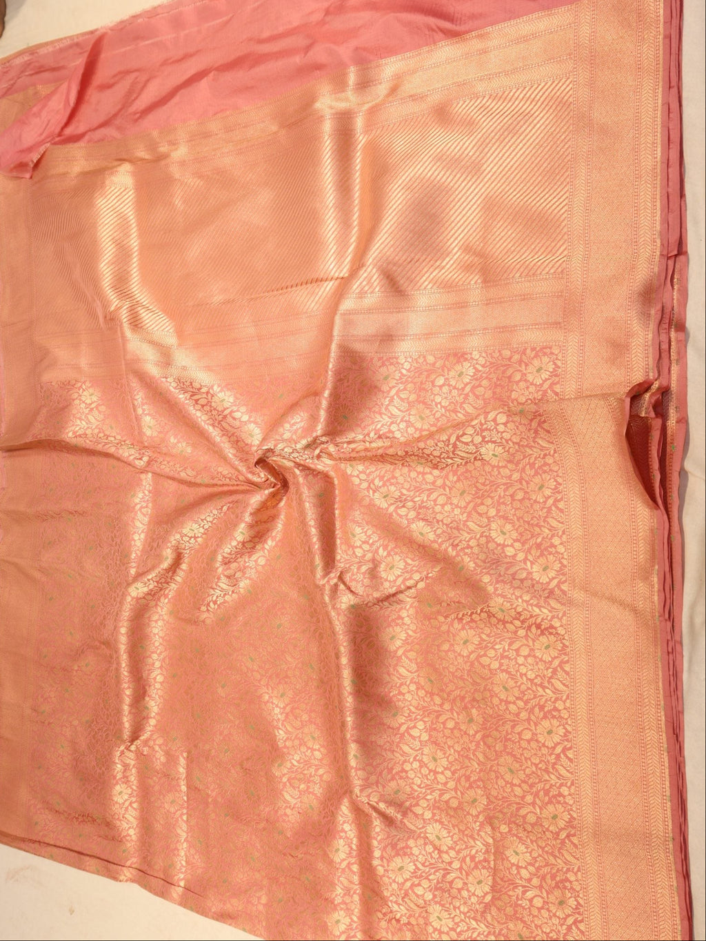 Pink Katan Silk Banarasi saree zari work detail