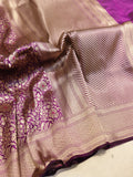 Purple Plum Katan Silk Banarasi saree front drape view