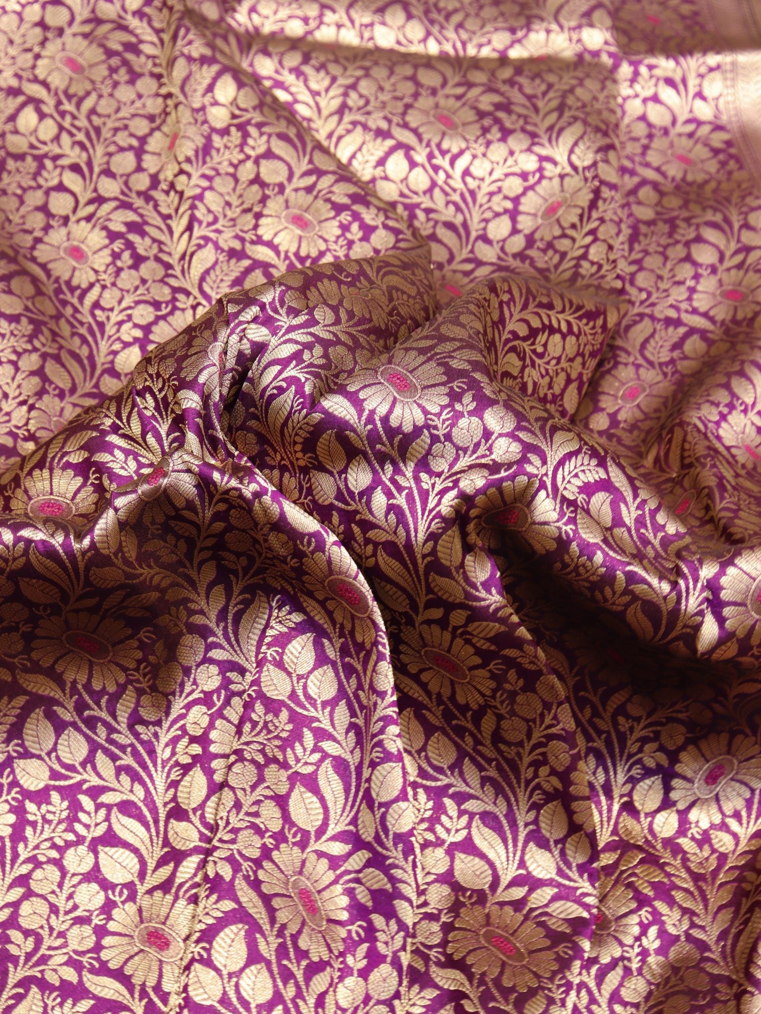 Purple Plum Katan Silk Banarasi saree pallu detail