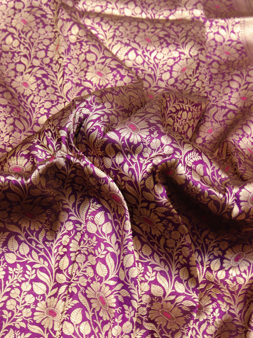 Purple Plum Katan Silk Banarasi saree pallu detail