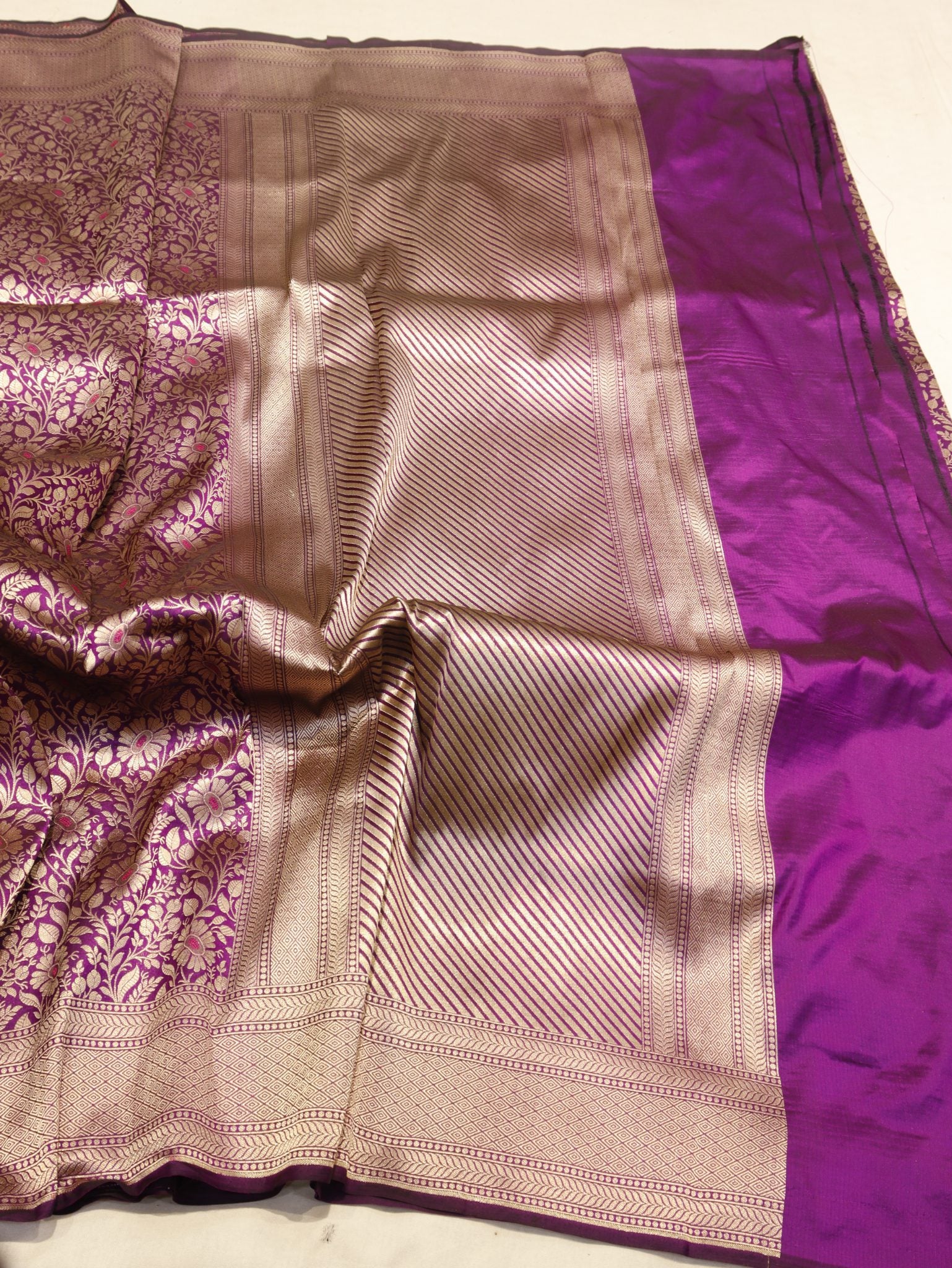 Purple Plum Katan Silk Banarasi saree blouse piece