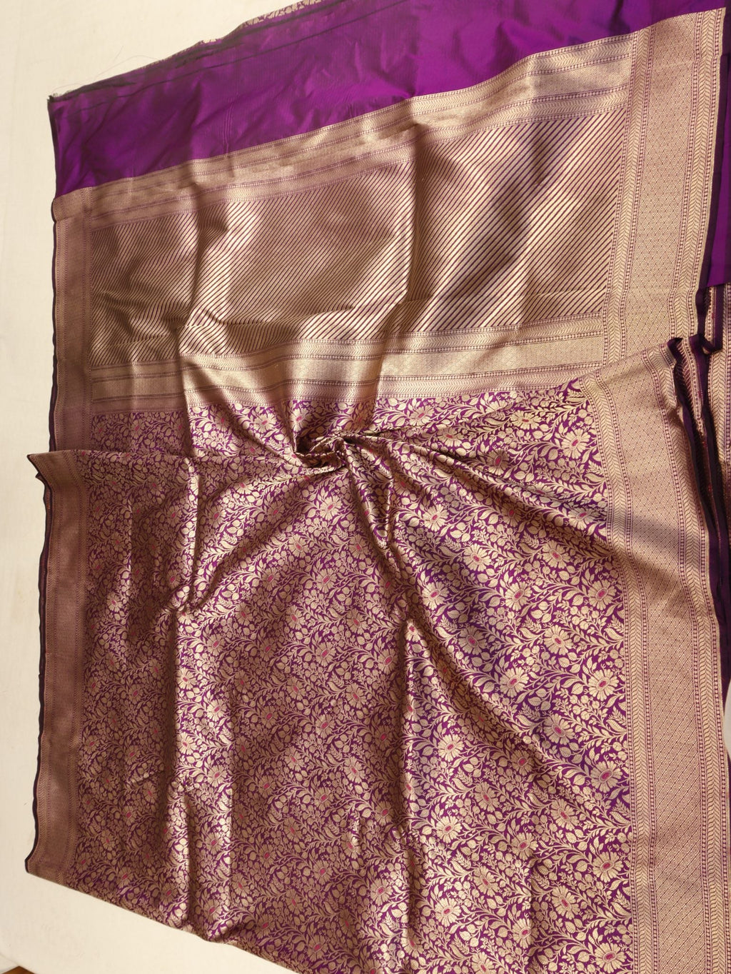 Purple Plum Katan Silk Banarasi saree texture detail