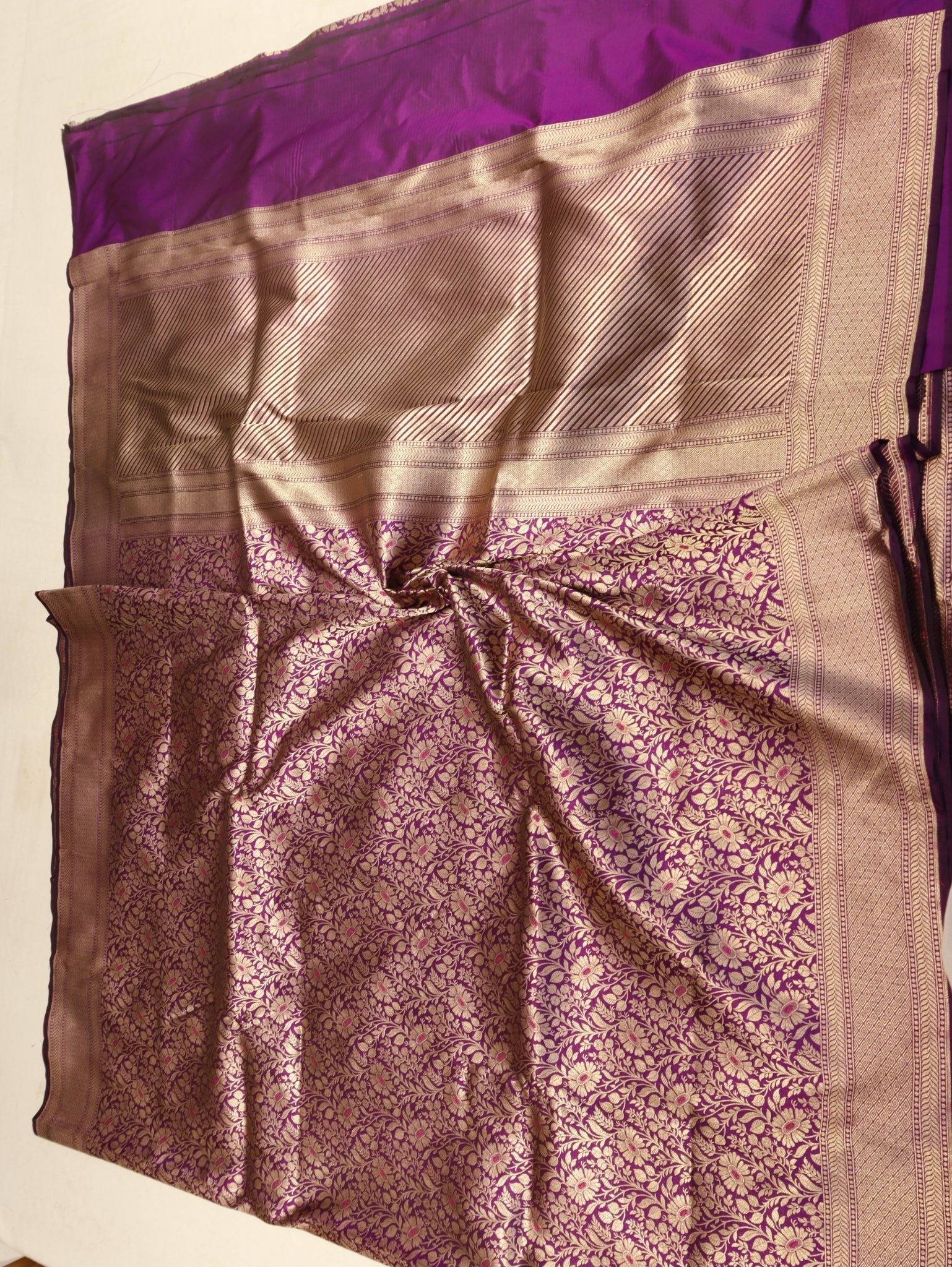 Purple Plum Katan Silk Banarasi saree texture detail