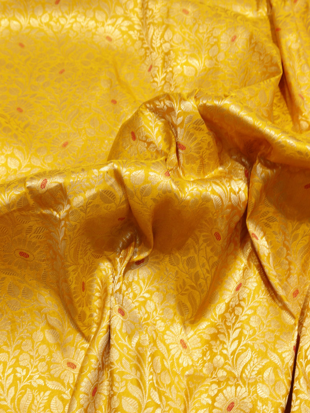 Yellow Katan Silk Banarasi saree border closeup