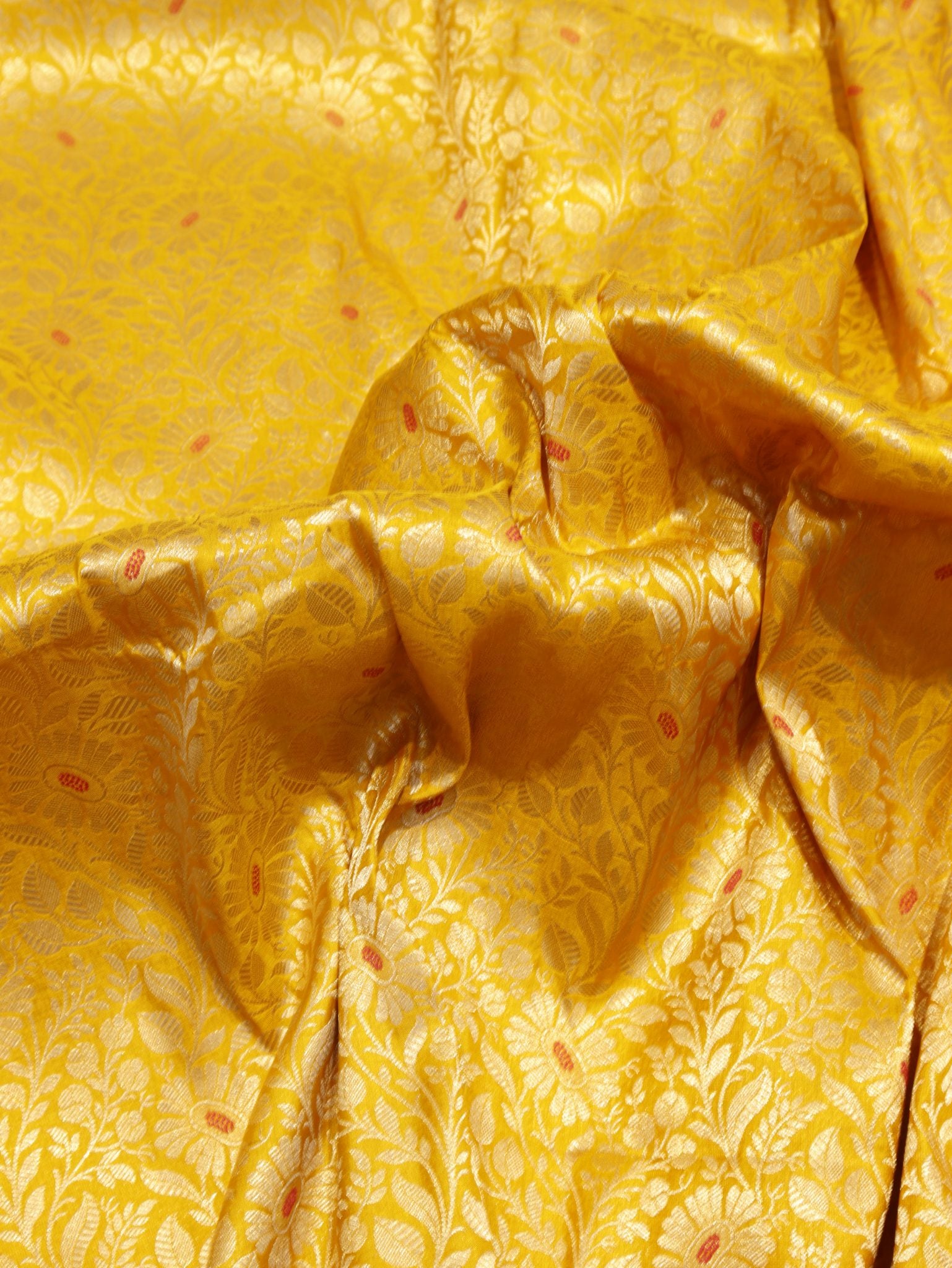 Yellow Katan Silk Banarasi saree border closeup