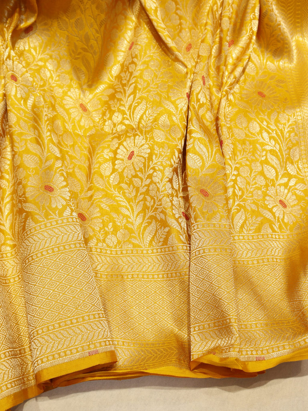 Yellow Katan Silk Banarasi saree blouse piece