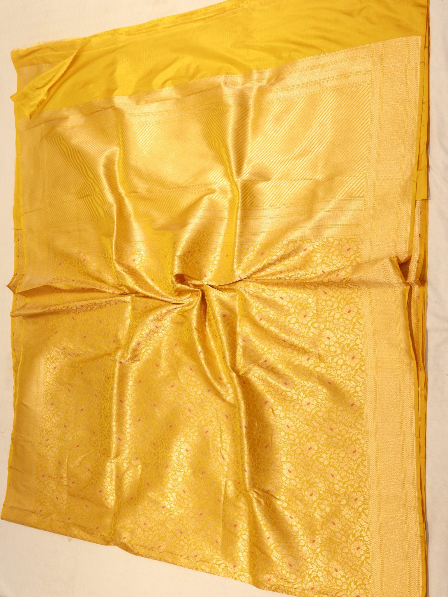 Yellow Katan Silk Banarasi saree zari work detail
