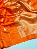 Orange Soft Katan Banarasi saree front drape view
