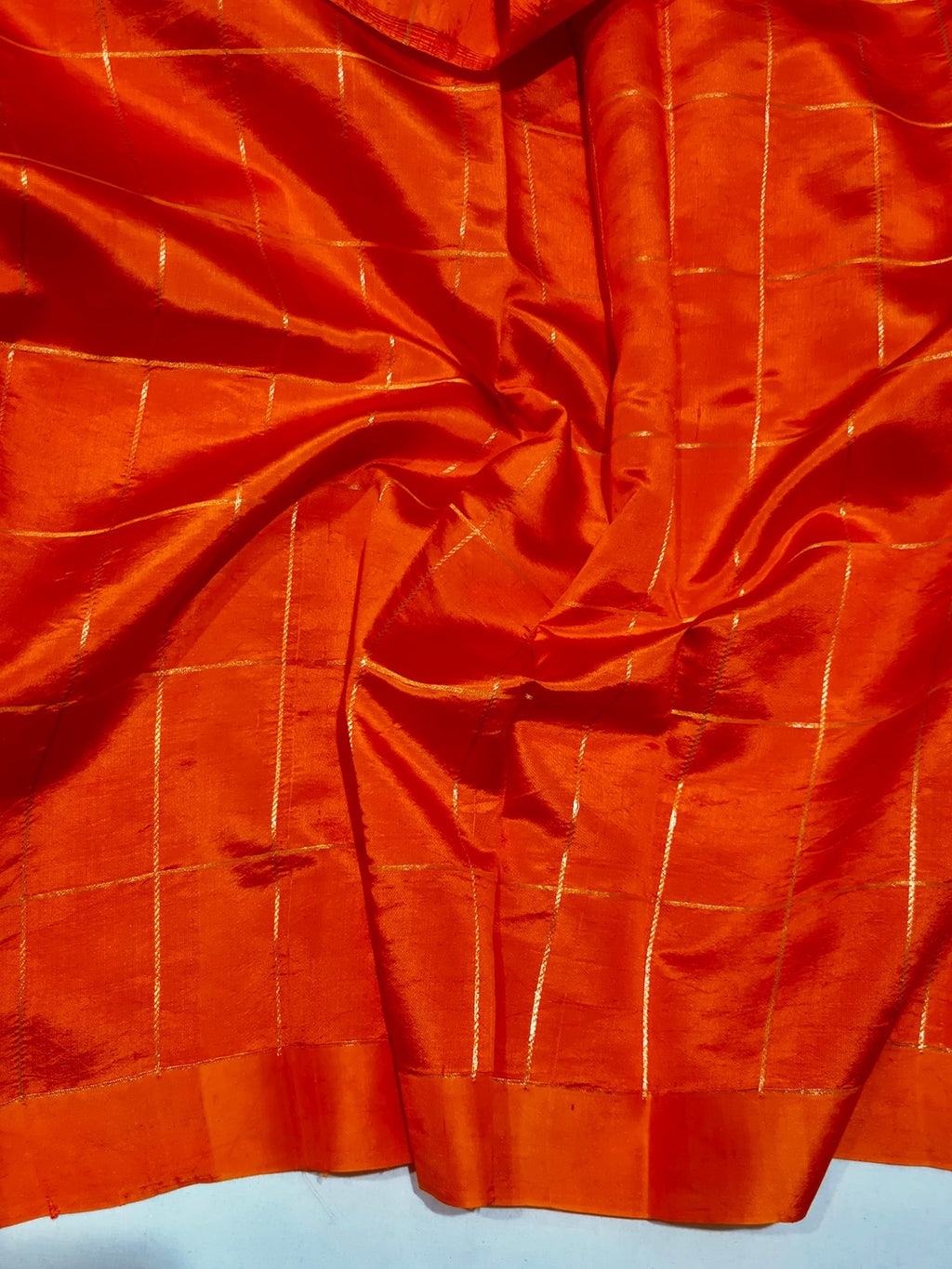 Orange Soft Katan Banarasi saree full spread