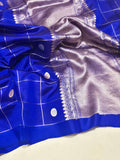 Royal Blue Soft Katan Banarasi saree front drape view