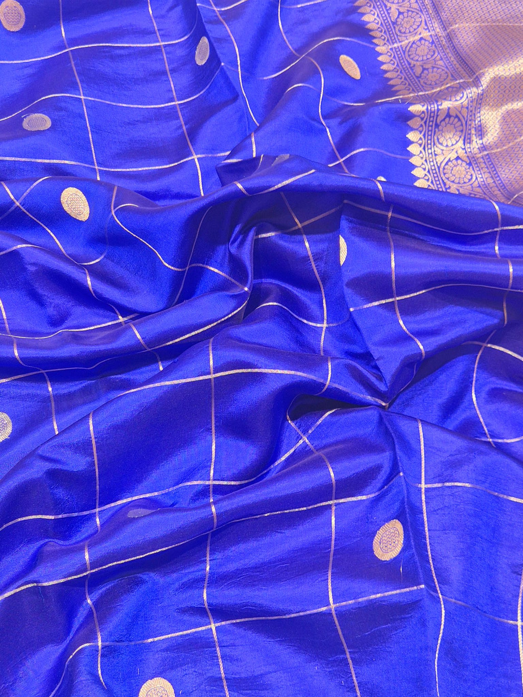 Royal Blue Soft Katan Banarasi saree border closeup