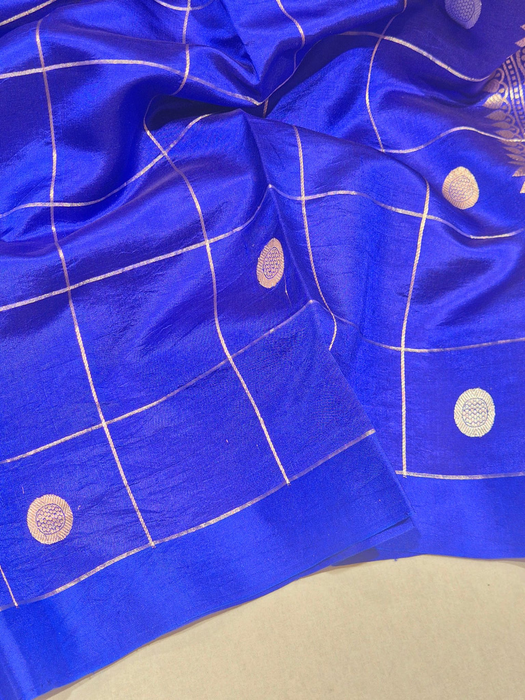 Royal Blue Soft Katan Banarasi saree full spread