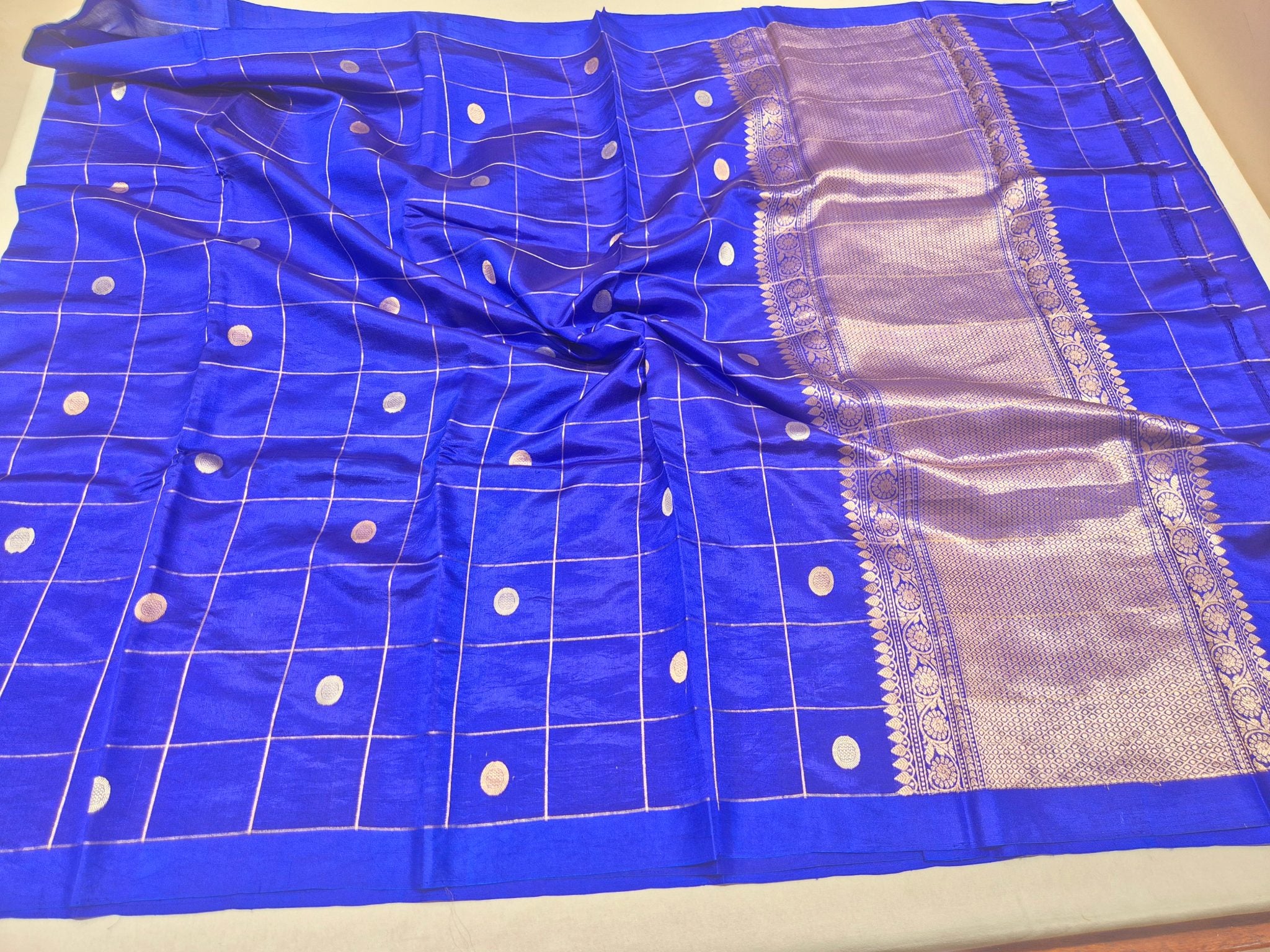 Royal Blue Soft Katan Banarasi saree zari work detail