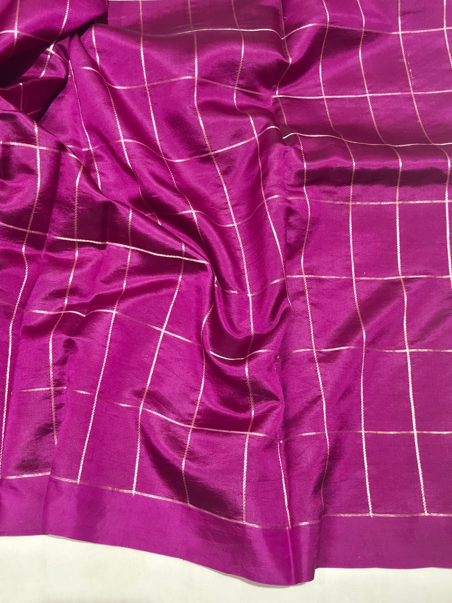Magenta Soft Katan Banarasi saree texture detail