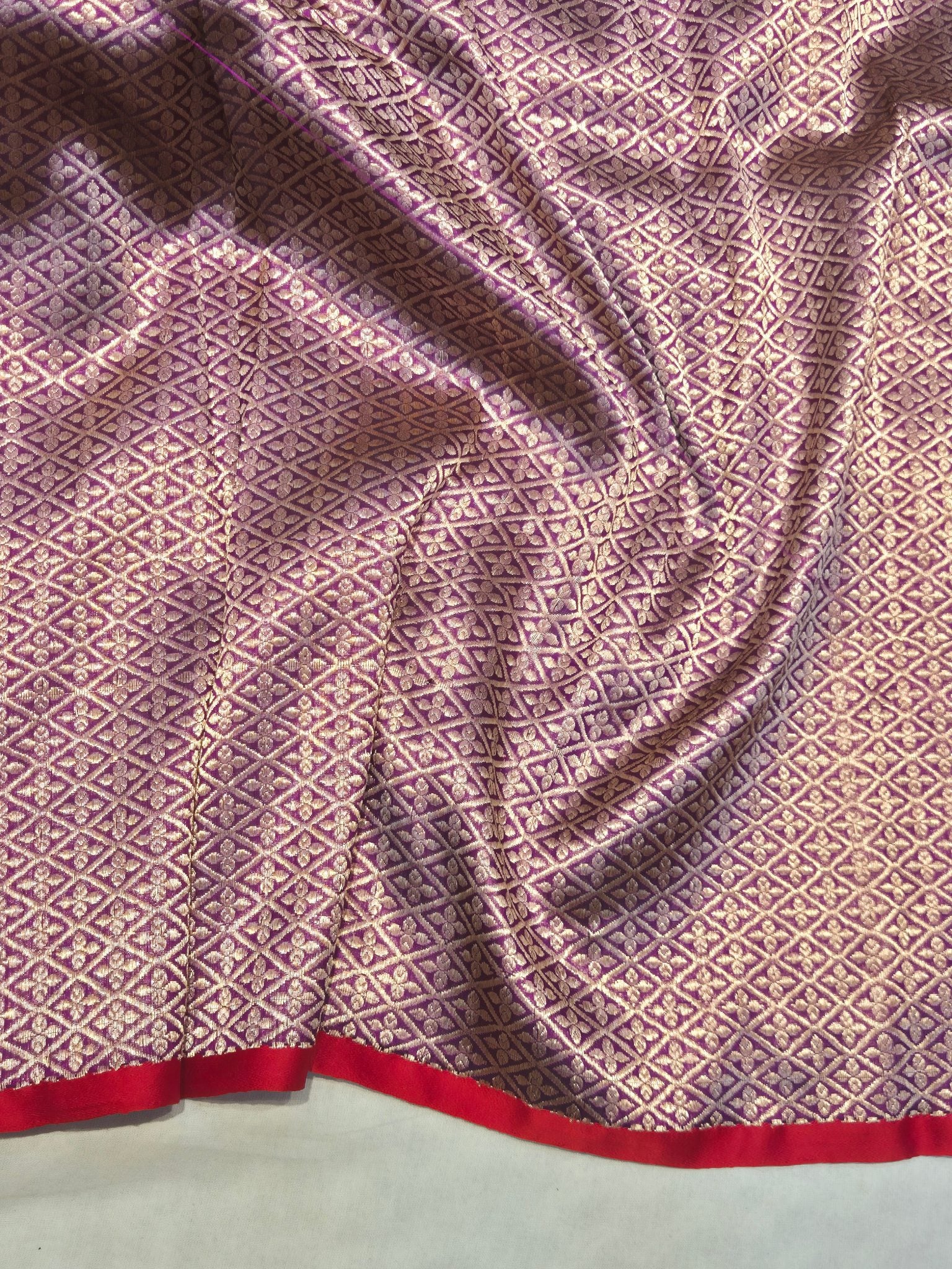 Magenta Purple Katan Silk Banarasi saree texture detail