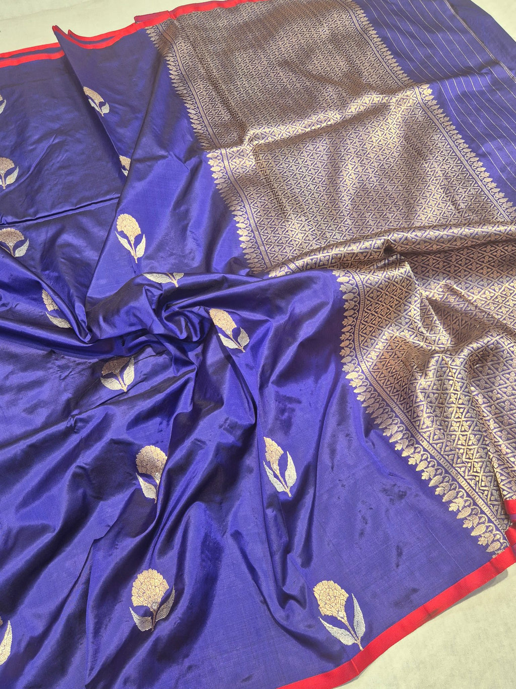 Dark Blue Katan Silk Banarasi saree pallu detail