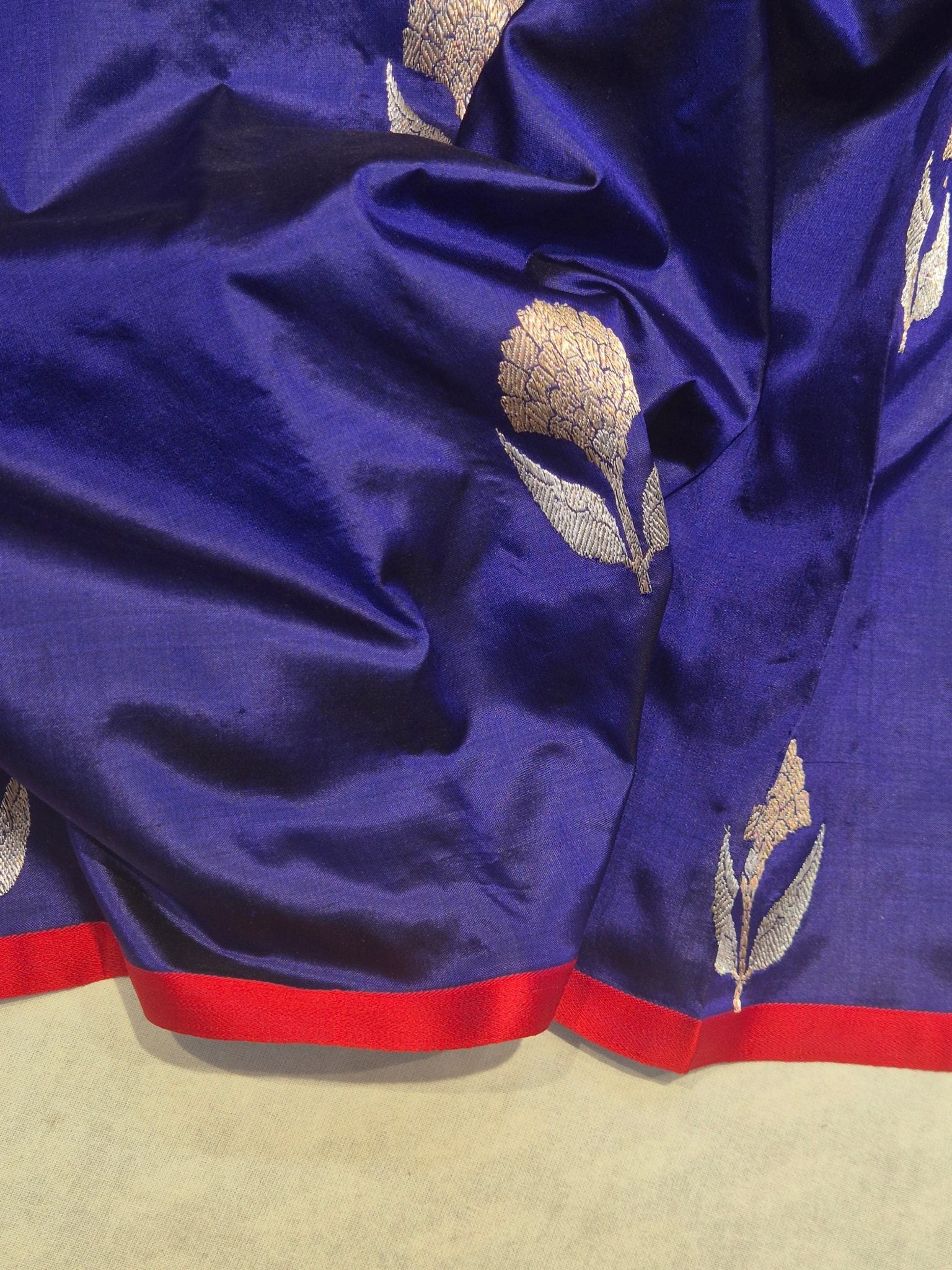 Dark Blue Katan Silk Banarasi saree blouse piece