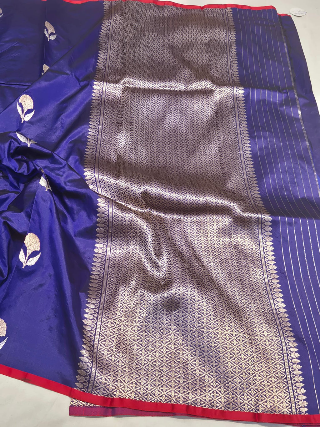 Dark Blue Katan Silk Banarasi saree full spread