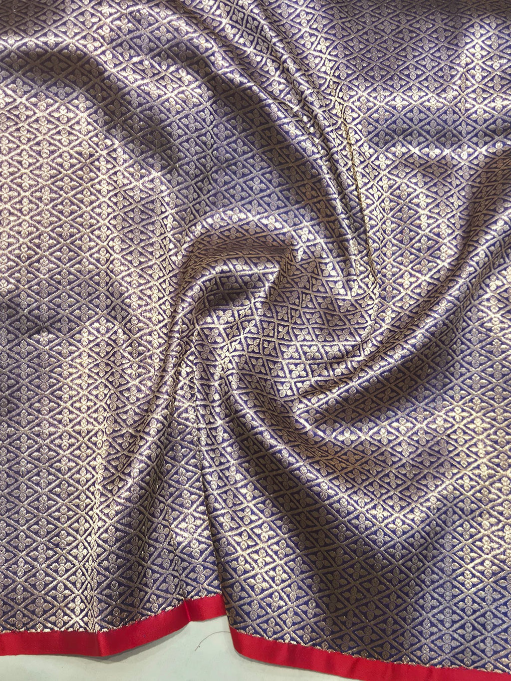 Dark Blue Katan Silk Banarasi saree texture detail