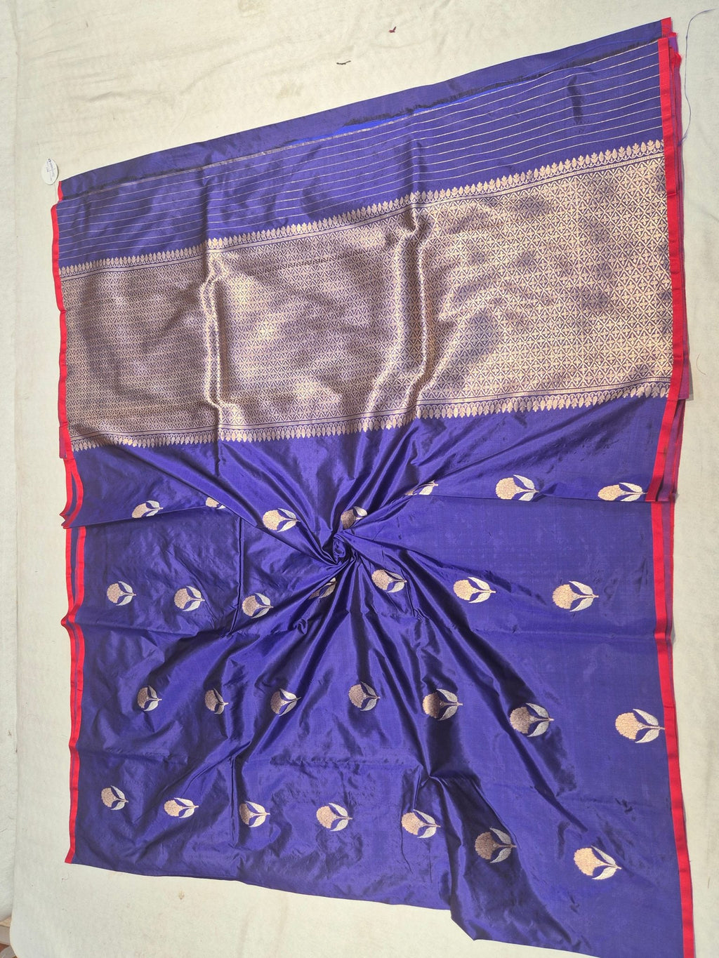 Dark Blue Katan Silk Banarasi saree zari work detail
