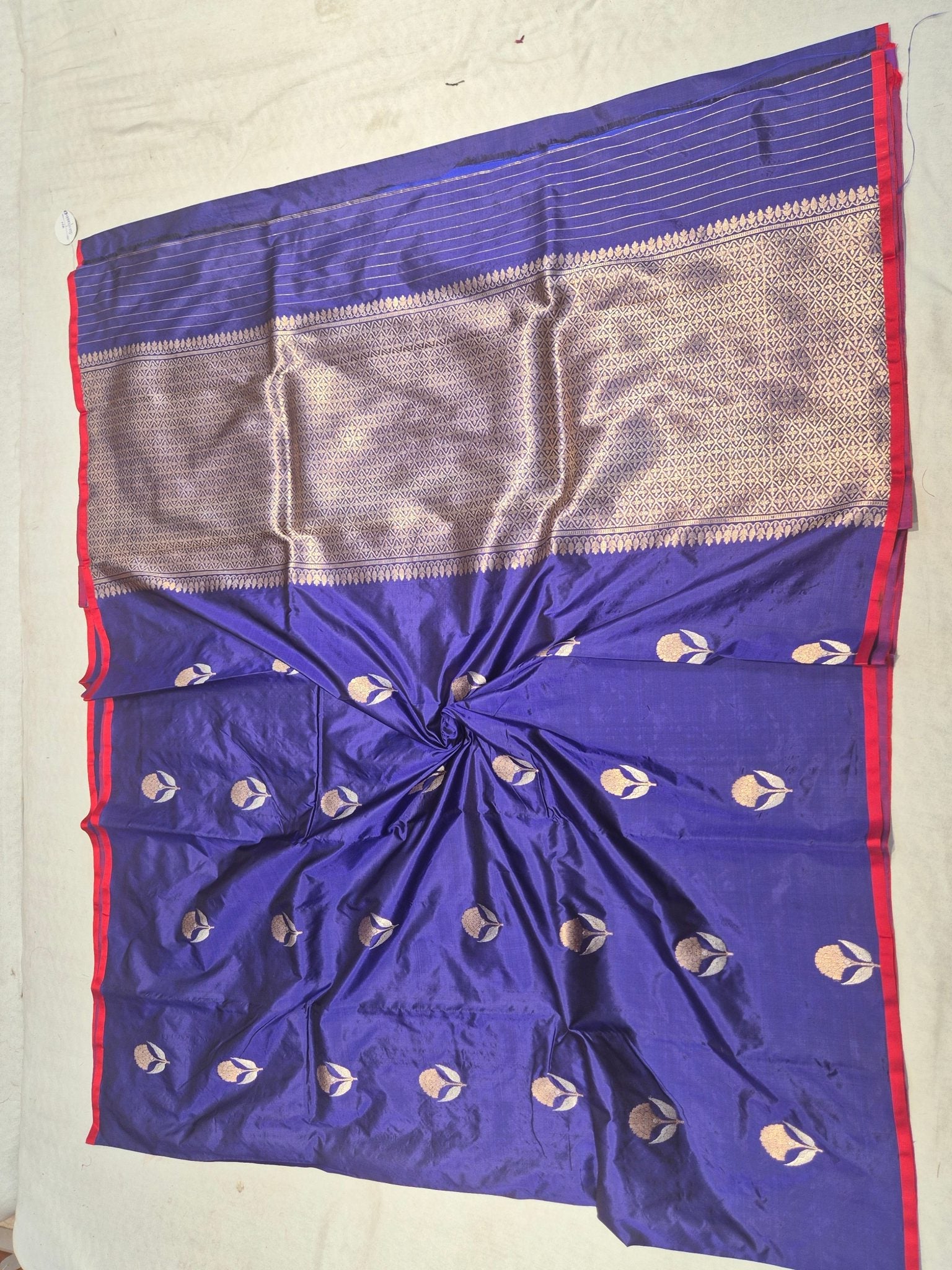 Dark Blue Katan Silk Banarasi saree zari work detail