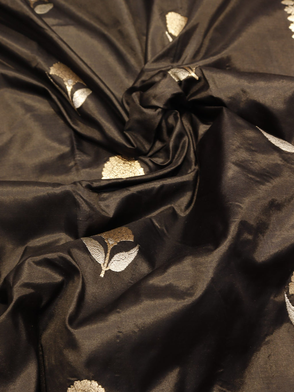 Black Katan Silk Banarasi saree border closeup