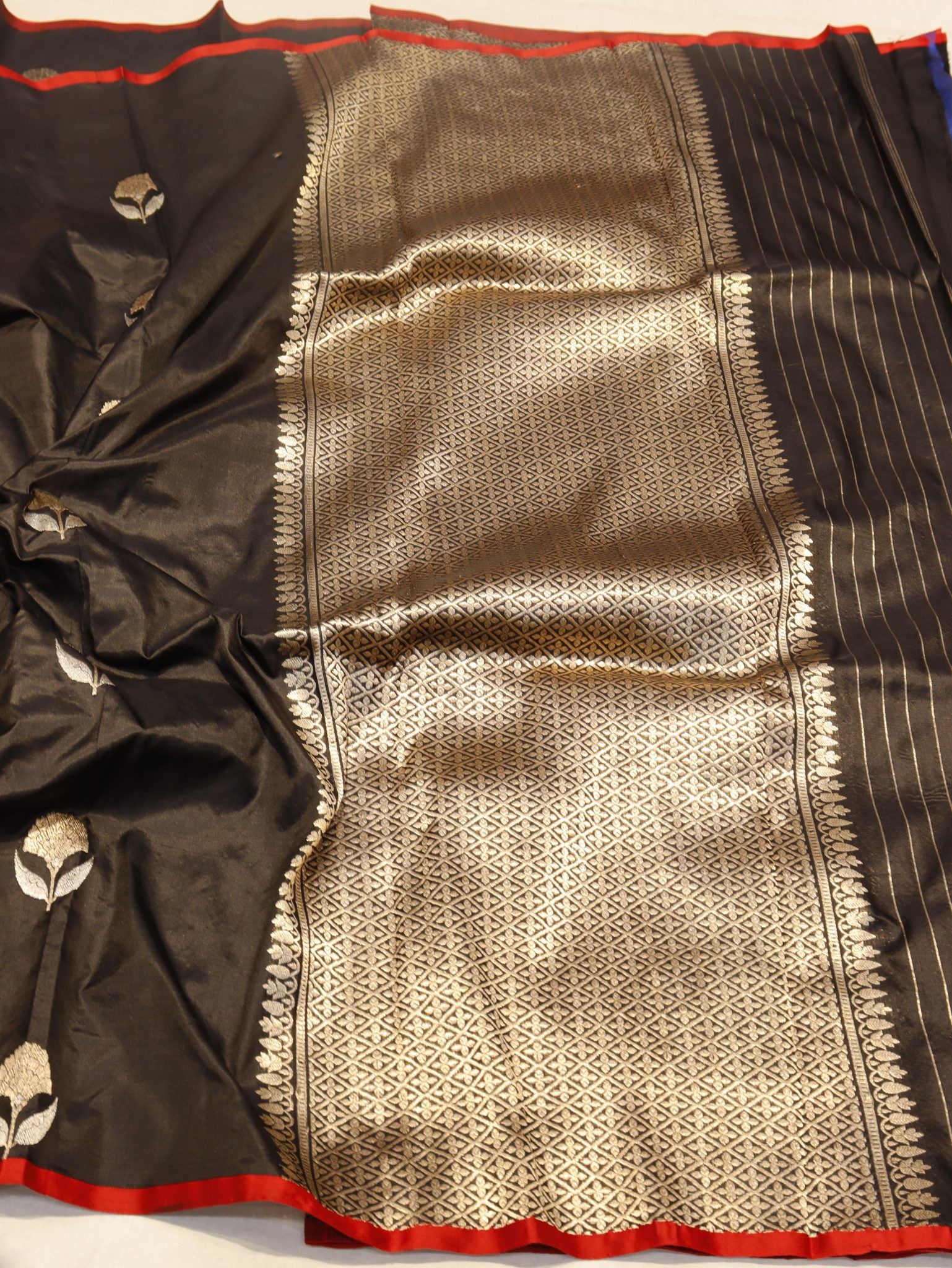 Black Katan Silk Banarasi saree full spread