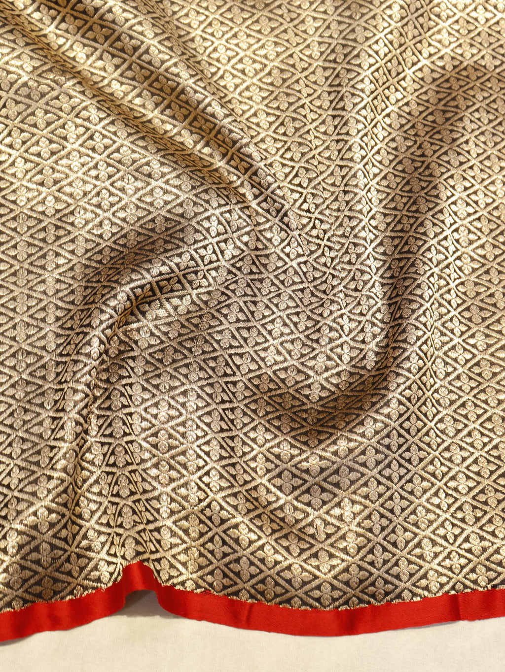Black Katan Silk Banarasi saree texture detail