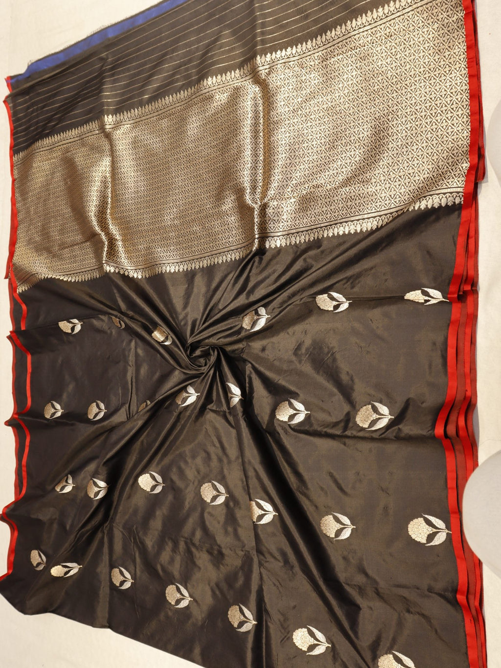 Black Katan Silk Banarasi saree zari work detail