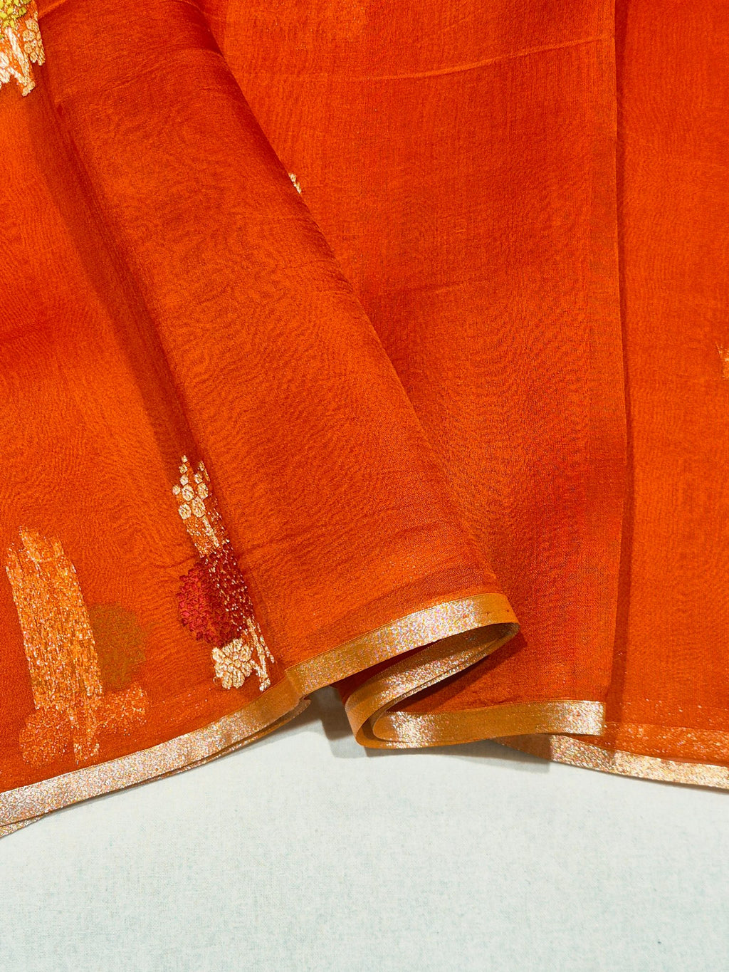 Orange Kora Silk Banarasi saree blouse piece