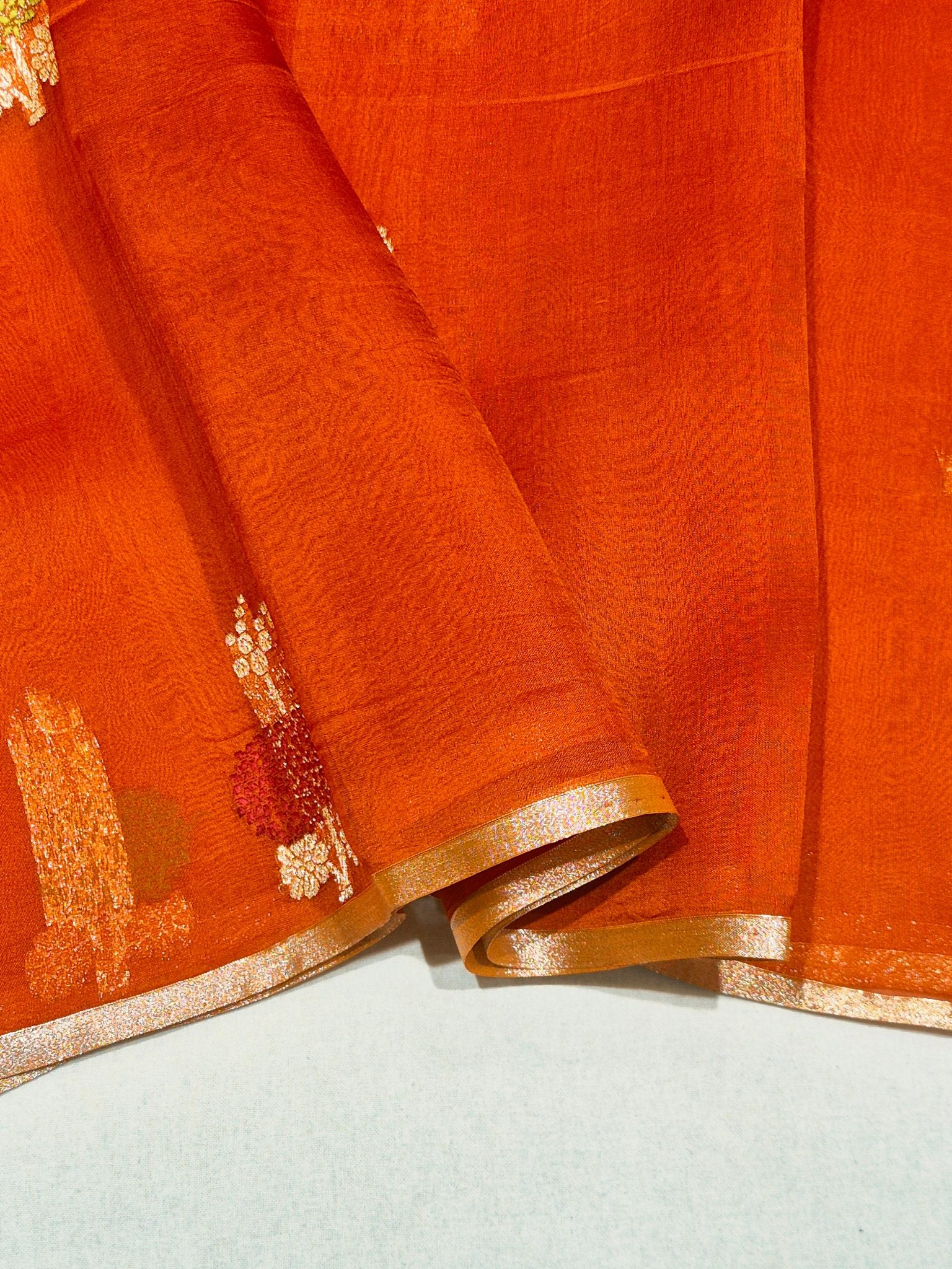 Orange Kora Silk Banarasi saree blouse piece