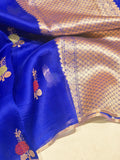 Blue Kora Silk Banarasi saree front drape view