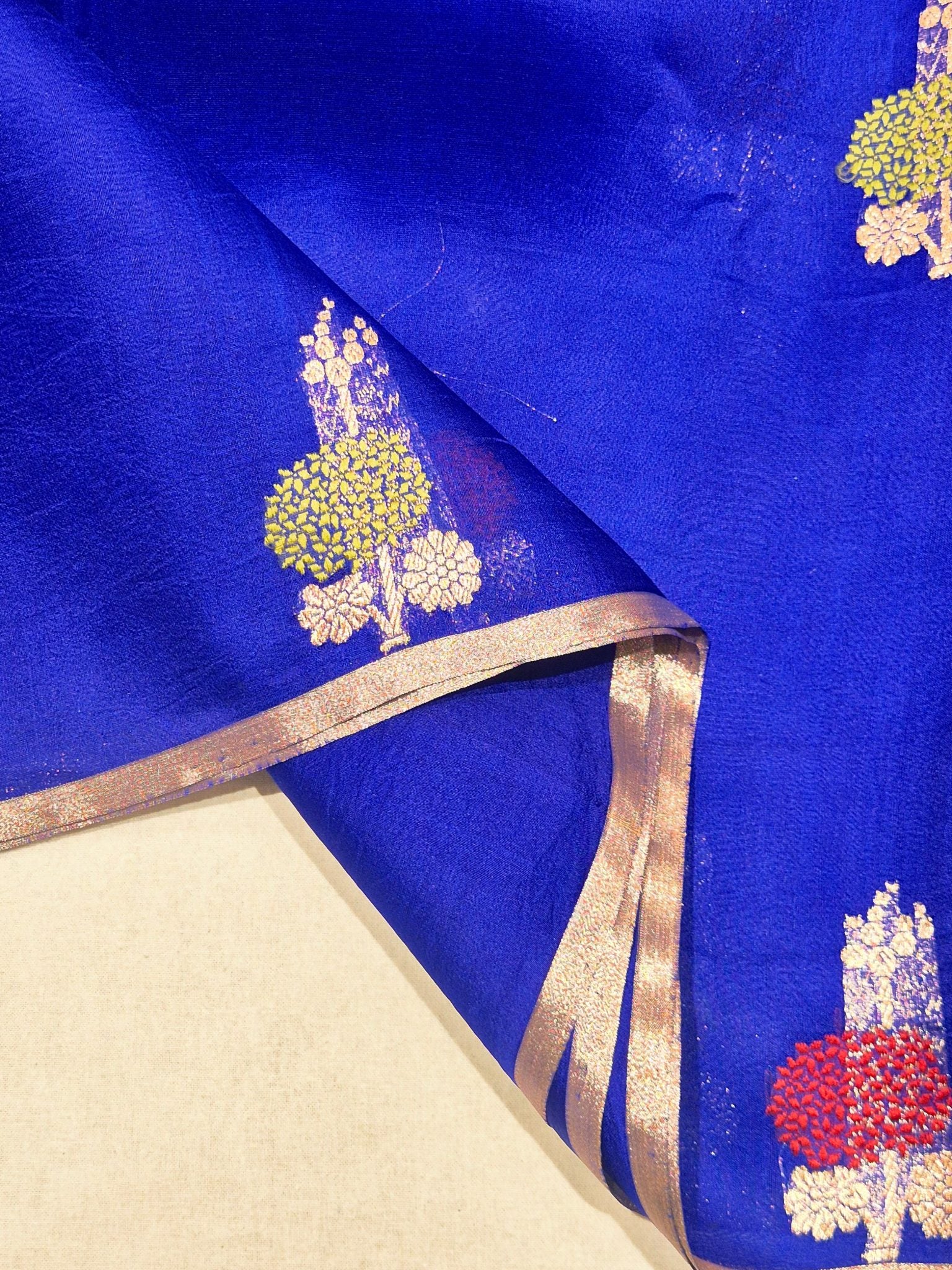 Blue Kora Silk Banarasi saree full spread
